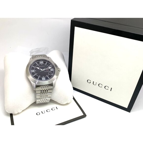 Gucci Men's Watch YA126201 G-Timeless Swiss Quartz Black Dial Silver Steel 44mm - Picture 3 of 15
